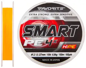 Шнур Favorite Smart PE 4x 150м (оранж.) #1.2/0.187 мм 6.8 кг