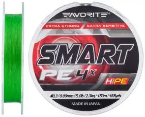 Шнур Favorite Smart PE 4x 150м (салат.) #0.3/0.09 мм, 2.3 кг