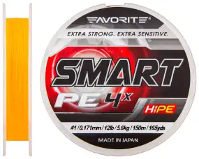 Шнур Favorite Smart PE 4x 150м (оранж.) #1.0/0.171 мм 5.6 кг